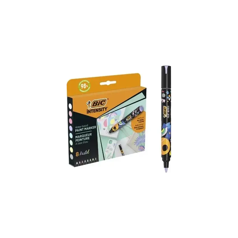 Bic Intensity Pack de 8 Marcadores de Pintura - Punta Media - Tinta con Base de Agua - 98% de Materiales Reciclados - Colores Pa
