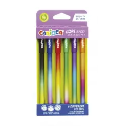 Carioca Oops Easy Pack de 6 Boligrafos Borrables con Punta de Ø 0.7mm - Tinta Termo Sensible - Cuerpo con Efecto Degradado de Co