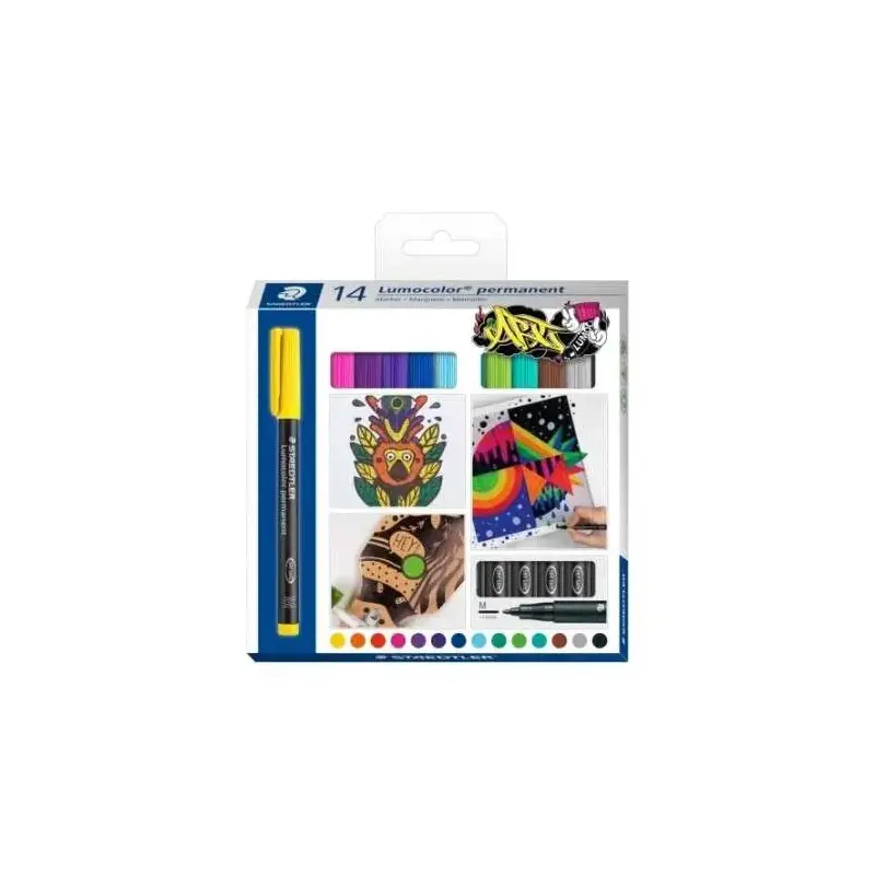 Staedtler Lumocolor 317 Pack de 14 Rotuladores Permanentes - Punta Media Redonda - Trazo 1mm Aprox - Capuchon con Clip - Secado