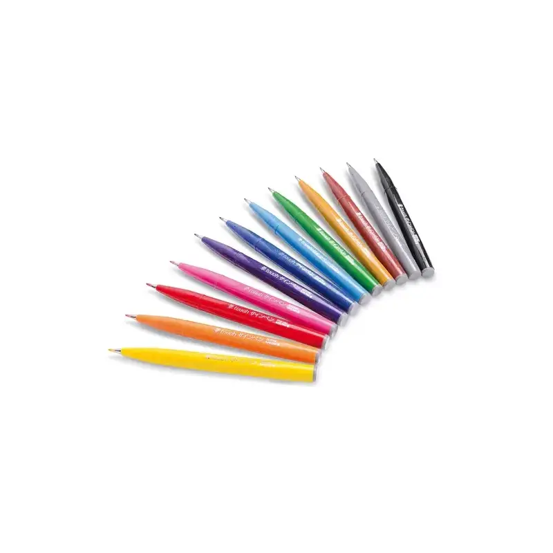 Pentel Brush Sing Pen Pack de 12 Rotuladores con Punta de Pincel - Lineas Finas o Gruesas dependiendo de la Presion - Fabricados