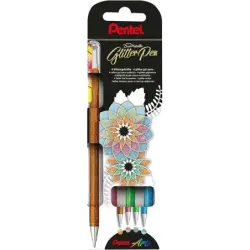 Pentel Hybrid Dual Metallic Pack de 4 Boligrafos de Bola con Tinta Gel Brillante - Punta 1mm - Trazo 0.5mm - Colores Brillantes