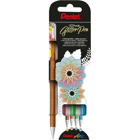 Pentel Hybrid Dual Metallic Pack de 4 Boligrafos de Bola con Tinta Gel Brillante - Punta 1mm - Trazo 0.5mm - Colores Brillantes