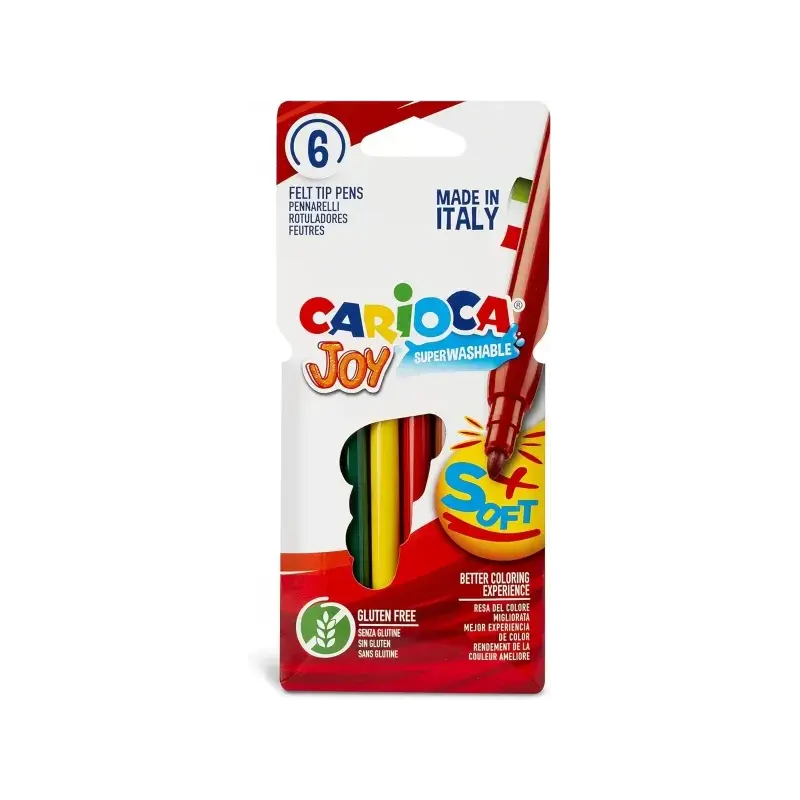 Carioca Joy Paperboard Pack de 6 Rotuladores de Punta Fina - Punta 2.6mm - Superlavables - Ideales para Dibujar y Colorear - Col
