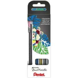 Pentel Hybrid Dual Metallic Pack de 4 Boligrafos de Bola con Tinta Gel Brillante - Punta 1mm - Trazo 0.5mm - Colores Brillantes