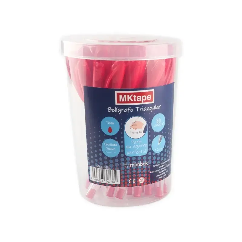 MKtape Pack de 36 Boligrafos Triangulares de Bola - Punta Redonda de 1.0mm - Escritura Suave - Color Rojo | Ahorro Imprimiendo