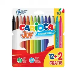 Carioca Joy Superlavables Pack de 12+2 Rotuladores - Punta 2.8mm Bloqueada - Capuchon Ventilado - Colores Surtidos | Ahorro Impr