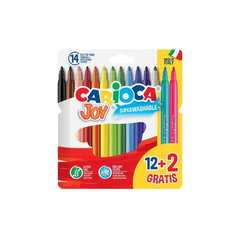 Carioca Joy Superlavables Pack de 12+2 Rotuladores - Punta 2.8mm Bloqueada - Capuchon Ventilado - Colores Surtidos | Ahorro Impr