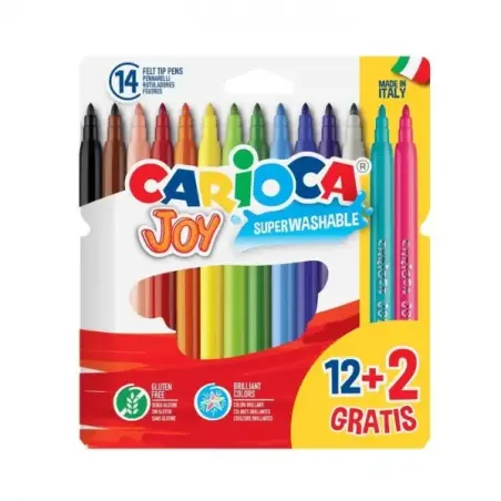 Carioca Joy Superlavables Pack de 12+2 Rotuladores - Punta 2.8mm Bloqueada - Capuchon Ventilado - Colores Surtidos | Ahorro Impr