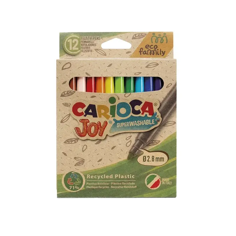 Carioca Joy Eco Family Pack de 12 Rotuladores Punta Fina 2.8mm Bloqueada - Tinta Superlavable - Capuchon Ventilado - Colores Sur