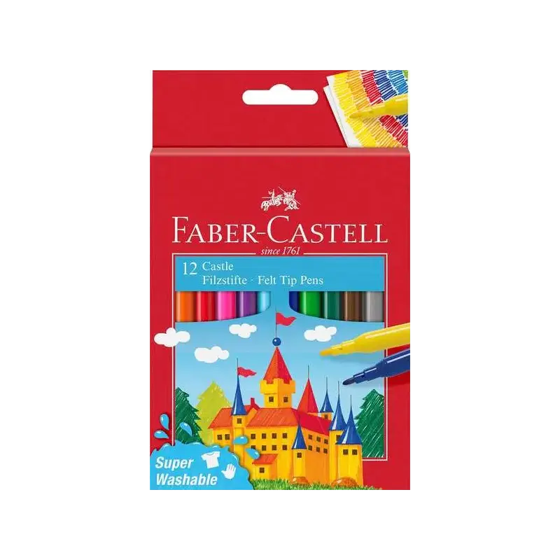 Faber-Castell Castle Pack de 12 Rotuladores - Tinta con Base de Agua Lavable - Colores Surtidos | Ahorro Imprimiendo