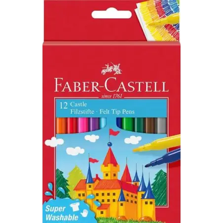 Faber-Castell Castle Pack de 12 Rotuladores - Tinta con Base de Agua Lavable - Colores Surtidos | Ahorro Imprimiendo