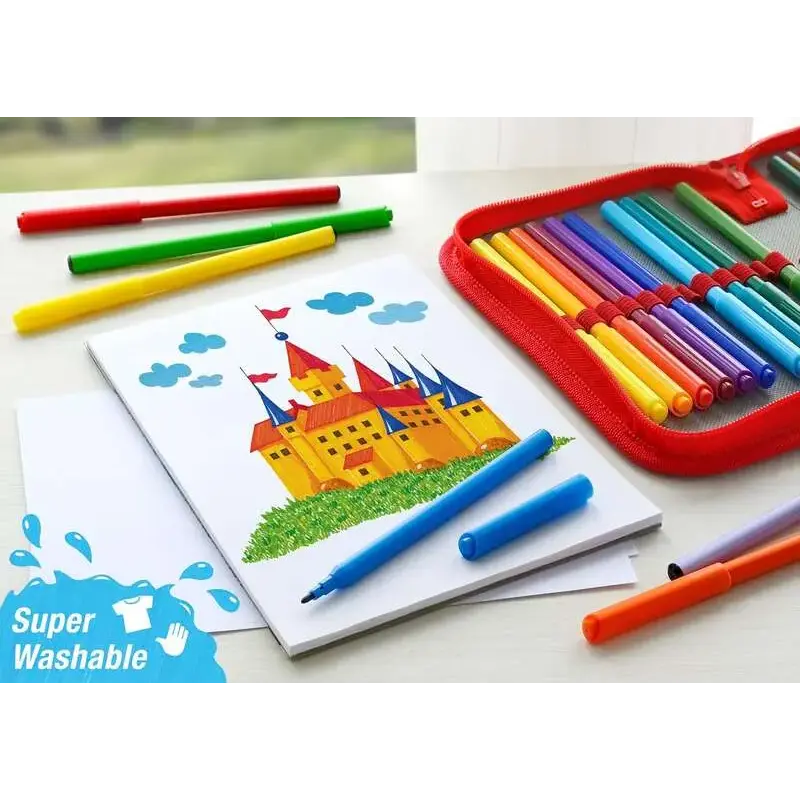Faber-Castell Castle Pack de 12 Rotuladores - Tinta con Base de Agua Lavable - Colores Surtidos | Ahorro Imprimiendo