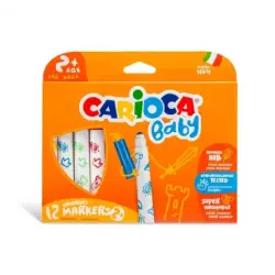 Carioca Baby Marker Pack de 12 Rotuladores - Punta Redonda y Bloqueada - Cuerpo de Gran Dimension - Superlavables - Dermatologic