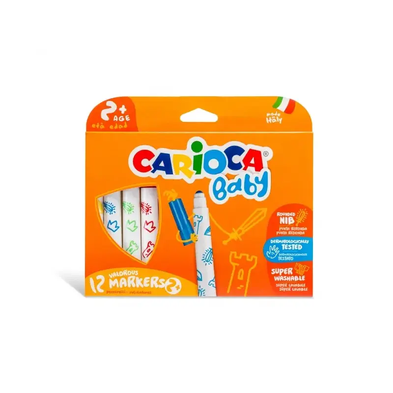 Carioca Baby Marker Pack de 12 Rotuladores - Punta Redonda y Bloqueada - Cuerpo de Gran Dimension - Superlavables - Dermatologic