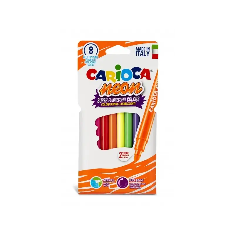 Carioca Neon Pack de 8 Rotuladores - Tinta Fluorescente - Perfecto para Colorear y Subrayar - Lavable de la Piel y Tejidos - Pun