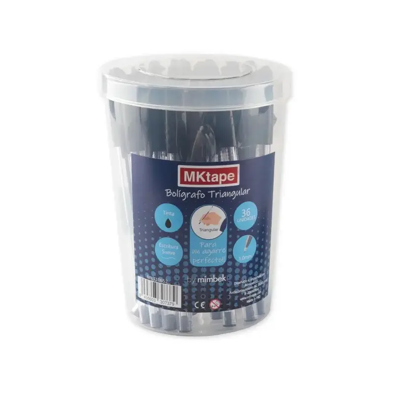 MKtape Pack de 36 Boligrafos Triangulares de Bola - Punta Redonda de 1.0mm - Escritura Suave - Color Negro | Ahorro Imprimiendo