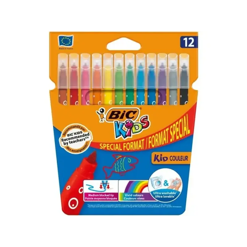 Bic Kids Couleur Pack de 12 Rotuladores - Punta Mediana - Lavable - Colores Surtidos | Ahorro Imprimiendo