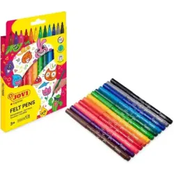 Jovi Felt Pens Pack de 12 Rotuladores - Punta de 3mm - Amplia Variedad de Tonos - Tinta de Gran Fijacion - Capuchon de Ventilado