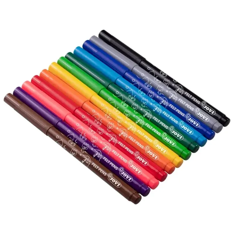 Jovi Felt Pens Pack de 12 Rotuladores - Punta de 3mm - Amplia Variedad de Tonos - Tinta de Gran Fijacion - Capuchon de Ventilado