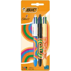 Bic 4 Colours Decors Pack de 3 Boligrafos de Bola Retractil - Punta Media de 1.0mm - Tinta con Base de Aceite - 4 Colores | Ahor