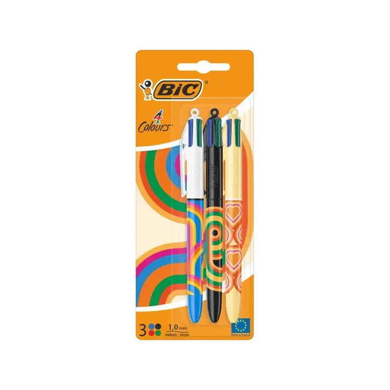 Bic 4 Colours Decors Pack de 3 Boligrafos de Bola Retractil - Punta Media de 1.0mm - Tinta con Base de Aceite - 4 Colores | Ahor