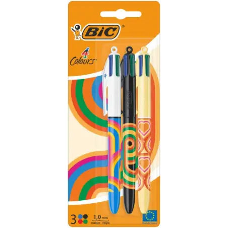 Bic 4 Colours Decors Pack de 3 Boligrafos de Bola Retractil - Punta Media de 1.0mm - Tinta con Base de Aceite - 4 Colores | Ahor