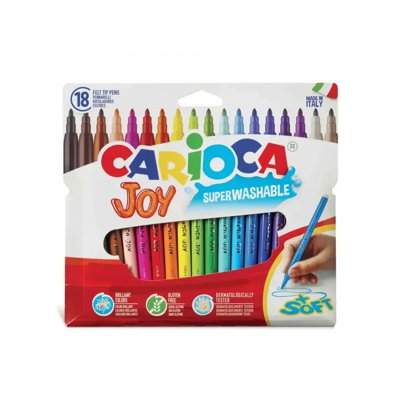 Carioca Joy Pack de 18 Rotuladores - Tinta Superlavable - Punta Fina 2.8mm - Bloqueada - Tapa Ventilada - Color Varios | Ahorro