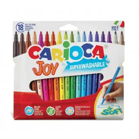 Carioca Joy Pack de 18 Rotuladores - Tinta Superlavable - Punta Fina 2.8mm - Bloqueada - Tapa Ventilada - Color Varios | Ahorro