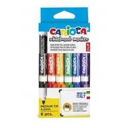 Carioca Pack de 6 Rotuladores para Pizarra Blanca - Punta de Ø 4.5mm - Tapa con Clip - Se Borra Facilmente y Se Seca Rapidamente
