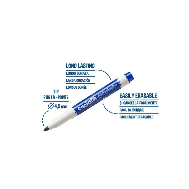 Carioca Pack de 6 Rotuladores para Pizarra Blanca - Punta de Ø 4.5mm - Tapa con Clip - Se Borra Facilmente y Se Seca Rapidamente
