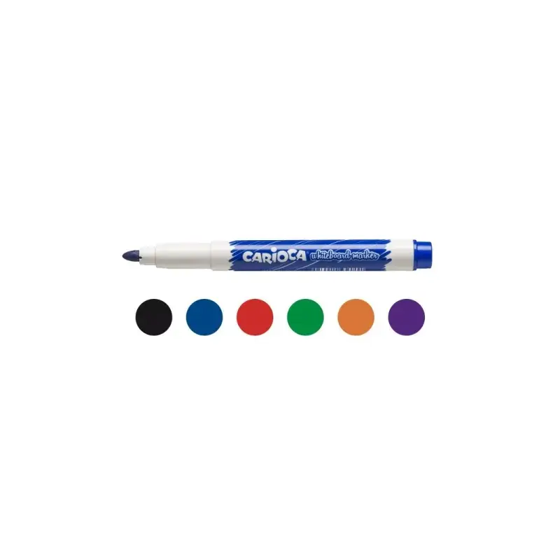Carioca Pack de 6 Rotuladores para Pizarra Blanca - Punta de Ø 4.5mm - Tapa con Clip - Se Borra Facilmente y Se Seca Rapidamente
