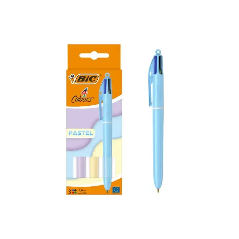 Bic 4 Colours Pastel Pack de 3 Boligrafos de Bola Retractil - Punta Media de 1.0mm - Tinta con Base de Aceite - Cuerpo en Colore