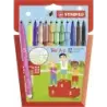 Stabilo Trio A-Z Pack con 12 Rotuladores de Punta Fina de Fibra - Trazo 0.7mm - Tinta Super Lavable - Forma Triangular - Colores