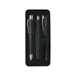 Faber-Castell Poly Pack de Boligrafo Poly Ball y Pluma Estilografica Poly Pen con Plumin B - Clip de Metal - Color Negro | Ahorr