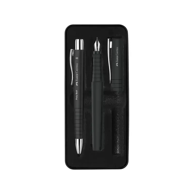 Faber-Castell Poly Pack de Boligrafo Poly Ball y Pluma Estilografica Poly Pen con Plumin B - Clip de Metal - Color Negro | Ahorr