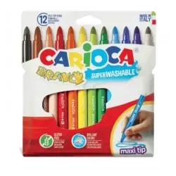 Carioca Bravo Pack de 12 Rotuladores - Cuerpo Octogonal Maxi - Tinta Superlavable - Punta Maxi 6mm Bloqueada - Tapa Ventilada -