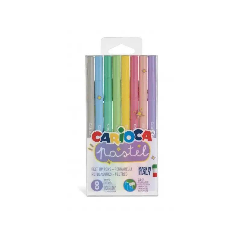 Carioca Pastel Pack de 8 Rotuladores - Tinta Superlavable - Perfectos para Colorear y Subrayar - No Toxicos - Punta Bloqueada Co