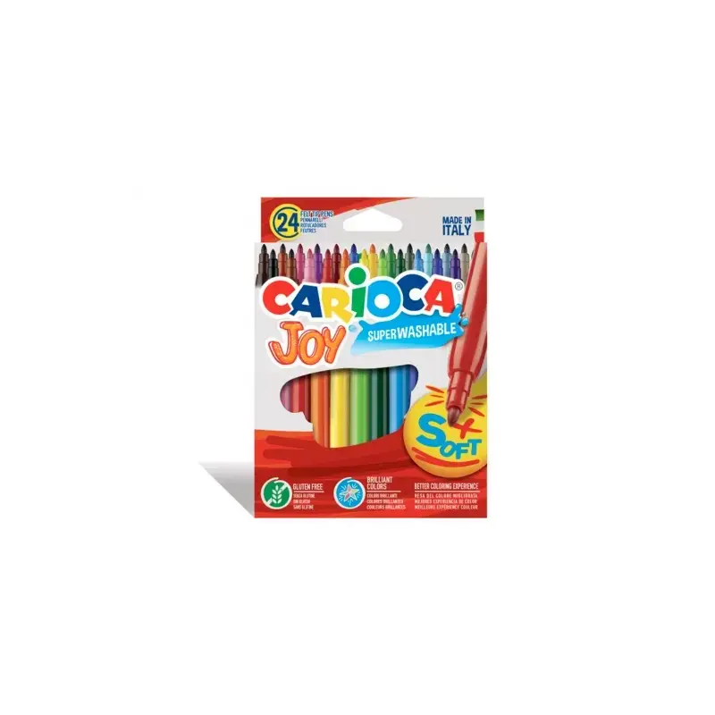 Carioca Joy Pack de 24 Rotuladores - Tinta Superlavable - Punta Fina 2.8mm - Punta Bloqueada - Tapa Ventilada - Color Varios | A