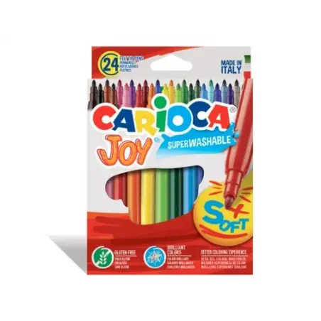 Carioca Joy Pack de 24 Rotuladores - Tinta Superlavable - Punta Fina 2.8mm - Punta Bloqueada - Tapa Ventilada - Color Varios | A