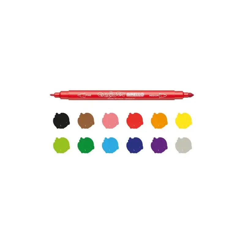 Carioca Birello Pack de 12 Rotuladores - Doble Punta Fina y Media - Tinta Superlavable No Toxica - Lavable de la Piel y Tejidos