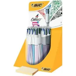 Bic 4 Colours Shine Expositor de 20 Boligrafos de Bola Retractil - Punta Media de 1.0mm - Tinta con Base de Aceite - Cuerpo de C