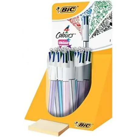 Bic 4 Colours Shine Expositor de 20 Boligrafos de Bola Retractil - Punta Media de 1.0mm - Tinta con Base de Aceite - Cuerpo de C