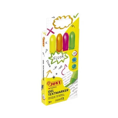 Jovi Gel Textmarker Pack con 4 Marcadores de Texto Fluorescentes - Gel en Seco - No Traspasan - Secado Rapido - Aptos para Luz N