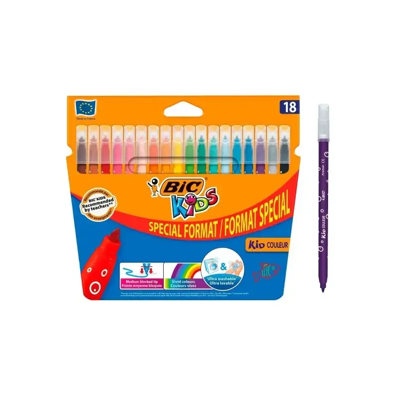 Bic Kids Couleur Pack de 18 Rotuladores - Punta Mediana - Lavable - Colores Surtidos | Ahorro Imprimiendo