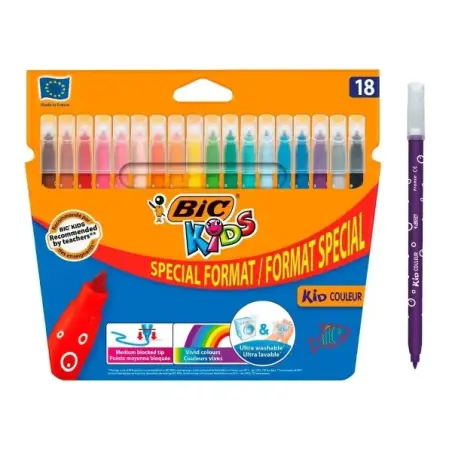 Bic Kids Couleur Pack de 18 Rotuladores - Punta Mediana - Lavable - Colores Surtidos | Ahorro Imprimiendo