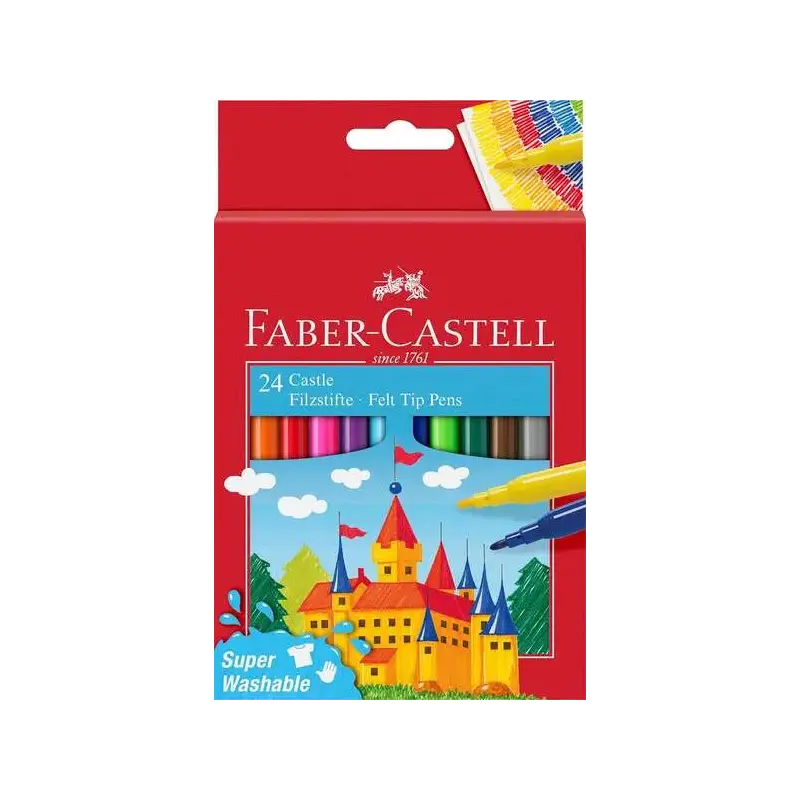 Faber-Castell Castle Pack de 24 Rotuladores - Tinta con Base de Agua Lavable - Colores Surtidos | Ahorro Imprimiendo