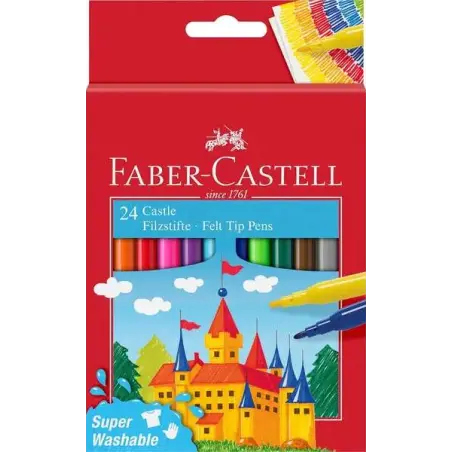 Faber-Castell Castle Pack de 24 Rotuladores - Tinta con Base de Agua Lavable - Colores Surtidos | Ahorro Imprimiendo
