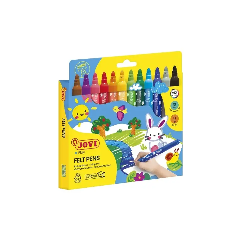 Jovi Felt Pens Estuche de 12 Rotuladores Jumbo - Punta de 5.8mm - Amplia Variedad de Tonos - Tinta de Gran Fijacion - Capuchon d