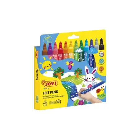 Jovi Felt Pens Estuche de 12 Rotuladores Jumbo - Punta de 5.8mm - Amplia Variedad de Tonos - Tinta de Gran Fijacion - Capuchon d