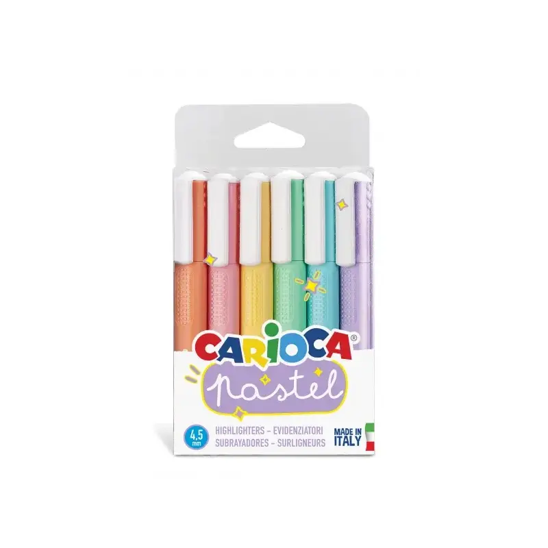 Carioca Pack de 6 Subrayadores Pastel - Tinta a Base de Agua - Punta Biselada - Tinta Lavable - Color Varios | Ahorro Imprimiend